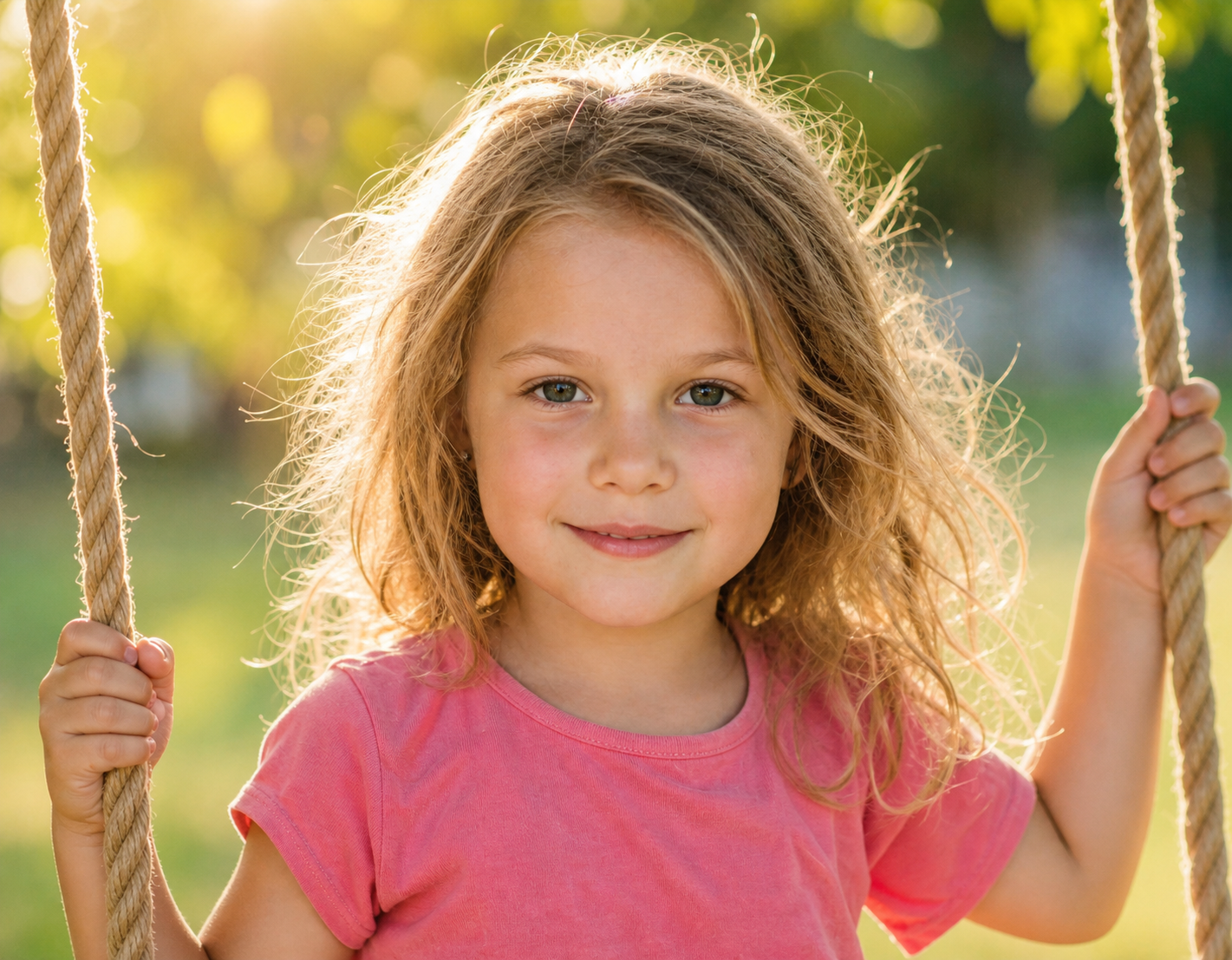 Authentisches Kinderporträt auf einer Schaukel